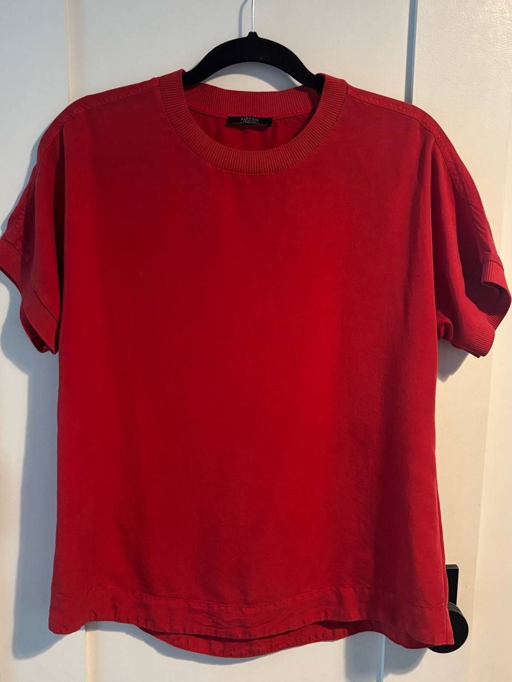 Women’s oversized mixed media silky red blouse